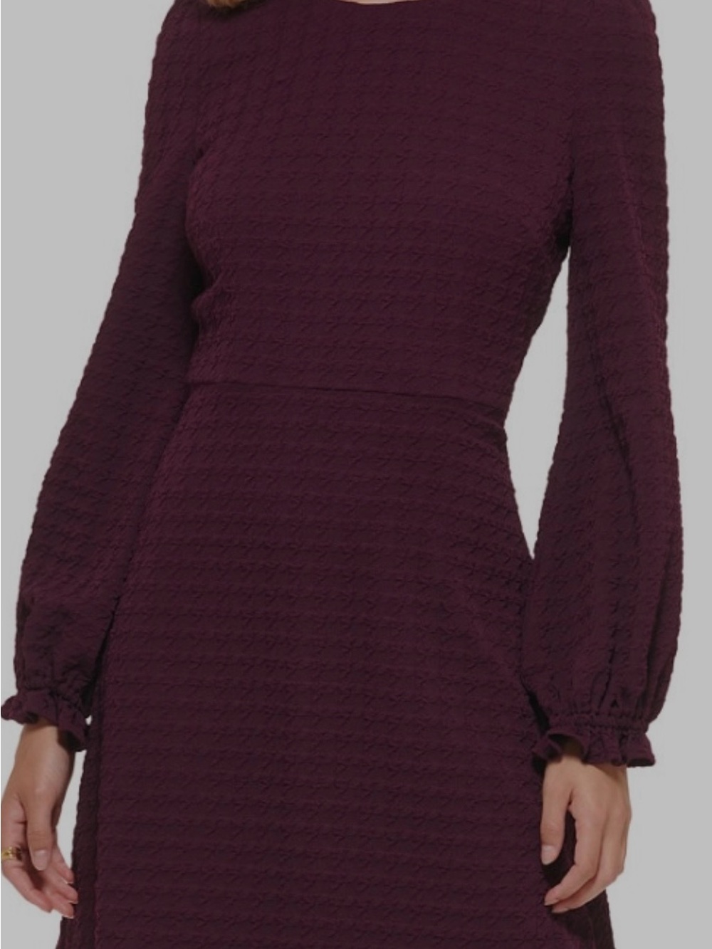 Tommy Hilfiger Plum Textured Long Sleeve Midi Dress